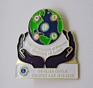 Lions Club Pin Seasons of Love DG Elisa Coyle 2019-2020 Large Gold Tone Globe - Picture 1 of 7