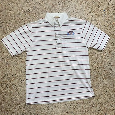 Polo de golf a rayas Sahara años 80 90 talla grande Paine Webber logotipo apretón de manos Foto 1 de 4