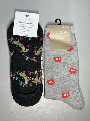 J Crew and LOFT 3 件装袜子狗圣诞灯无展示和心脏裤 — 第 1/4 张图片