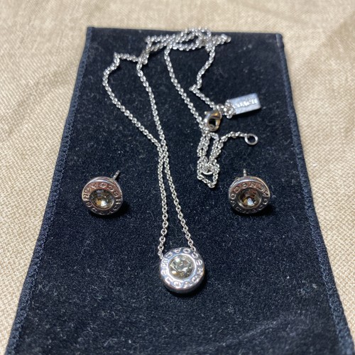 Set collana e orecchini vintage Coach timbro cerchio aperto pietra tono argento 16 18"