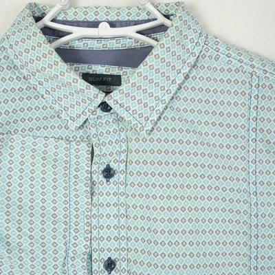 Camisa Prana ajustada para hombre manga corta con botones estampado geométrico talla pequeña Foto 1 de 4