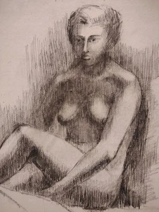 Joli Dessin Fusain Nue Féminin Académique Art Année 50  - Foto 1 di 8