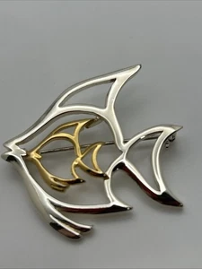 Silver & Gold 2 Tone Openwork Double Fish Brooch Pin VTG Danecraft 1980-1990's - Picture 1 of 5