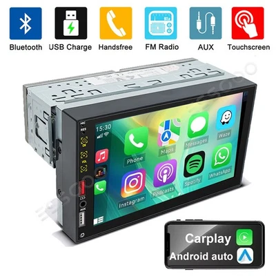 Single 1Din 7" Touch Screen Stereo Bluetooth Radio Car Apple/Android Carplay FM - Image 1 of 4