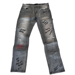 Encrypted Jeans Herren Größe 36x32 Grau Denim Skinny Fit Distressed Y2K - Bild 1 von 7