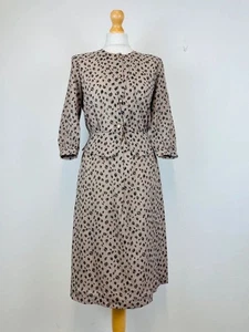 Vintage Japanese Beige Black Abstract Print Peplum Dress 12 - Picture 1 of 6