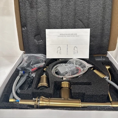 Grifo de cocina con rociador extraíble dorado cepillado -【Sin contacto】 Manija única Foto 1 de 4