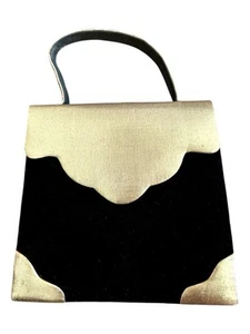 Vintage Top Handle Evening Purse Purple Velvet Gold Metallic Art Deco Purse - Picture 1 of 6