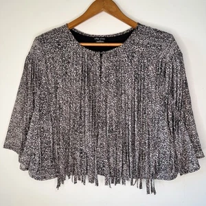 City Chic Womens leopard Print Fringe 3/4 Sleeve Evening Crop Jacket Sz M / 16 - Picture 1 of 15