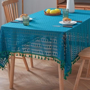 Navy Rectangular Tablecloth Elegant Table Cover Easy To Use Tablecloth - Picture 1 of 15