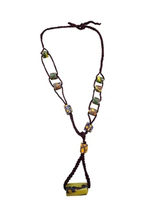 Vintage Double Cord African Clay Slave Beaded Necklace (A9054) - Picture 1 of 6