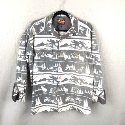 Camisa masculina High Sierra L branca cinza flanela esquiadores cross country alce alpino - Imagem 1 de 4