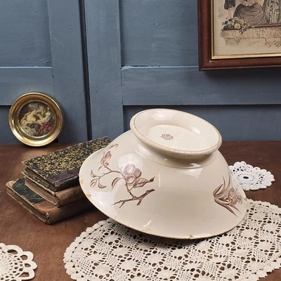 Grand saladier ancien décor sépia – Terre de Fer Choisy-le-Roi XIXe – Ø29,5 cm - Photo 1/4