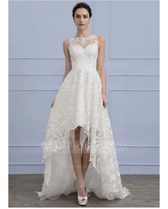 A-Line Scoop Neck Asymmetrical Lace Wedding Dresses EU Size 36 ( Ivory Color ) - Picture 1 of 6