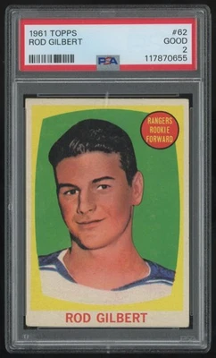 1961-62 Topps Rod Gilbert Rookie PSA 2 New York Rangers #62 - Image 1 of 2