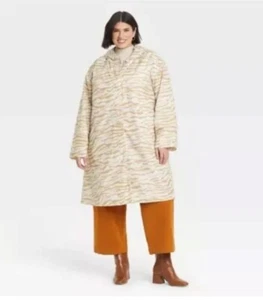Ava & Viv Women's Plus Size 3X Rain Coat Hooded Jacket Striped Animal Print NWT - Picture 1 of 24