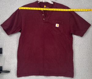 Carhartt Men's Maroon Red Henley SS w/Pocket 100% Cotton Size Large - Picture 1 of 13