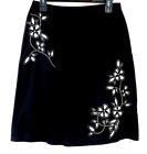 Talbots Woman A-Line Skirt Size 6P Black & White Cotton Embroidered Applique