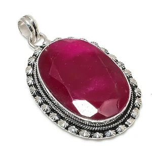 Ruby Lab-Created Gemstone 925 Sterling Silver Handmade Pendant Jewelry - Picture 1 of 6