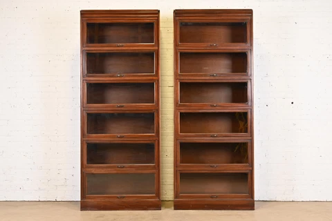 Vintage Arts & Crafts Mahogany Large Six-Stack Barrister Bookcases, Pair Cover