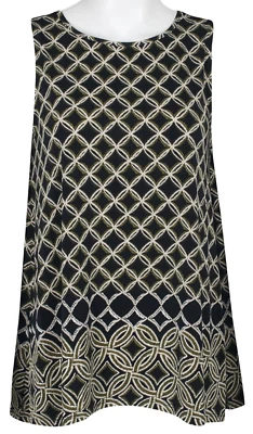 Blusa túnica Evan Picone marroquí azulejo borde dobladillo talla XL negra verde nueva con etiquetas $42 Foto 1 de 4