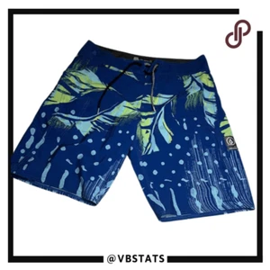 Volcom Men's Mod-Tech Leaf Print Cargo Drawstring Board Shorts Blue Size 32 - Picture 1 of 5