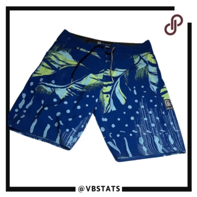 Volcom Men's Mod-Tech Leaf Print Cargo Drawstring Board Shorts Blue Size 32 - Image 1 of 4