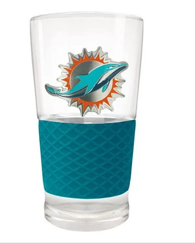 Great American Products Pilsner Glass 22oz w/silicone grip Miami Dolphins Cover