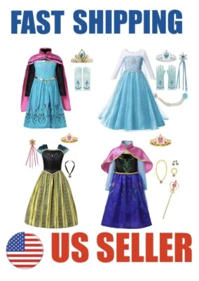 Frozen Elsa Anna Princess Queen Dress Up Set Girls Costume US Fast Shipping - Image 1 of 4