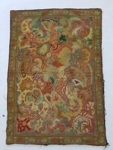 Vintage Needle Point Handmade French Floral Multicolor Wool Rug Carpet 112x77cm
