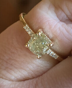 Solid Yellow Gold 1.05 Natural Fancy Greenish Yellow Diamond 1.25 Cttw Ring 6.5