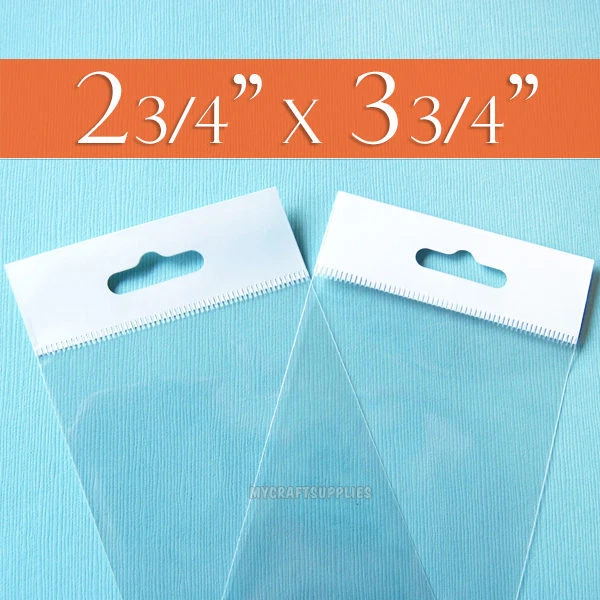 100 Clear Cello Bags, 2.75 x 3.75 (HANG TOP), Resealable, 2 3/4" x 3 3/4" inch