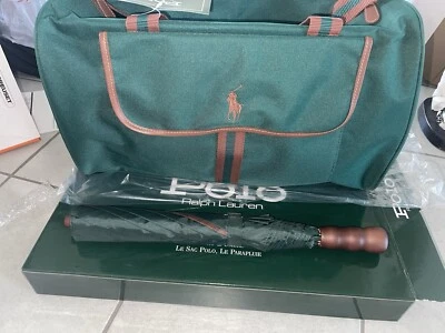 DE COLECCIÓN NUEVO CON ETIQUETAS Ralph Lauren Polo Verde Viaje Dúo Bolso de Lona y Conjunto de Paraguas RARO Foto 1 de 4