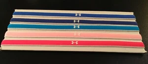Set 5 Under Armor Slim Headbands Nonslip 7/16”W Nylon 2Pink/2Blue/1Turquoise New - Picture 1 of 3