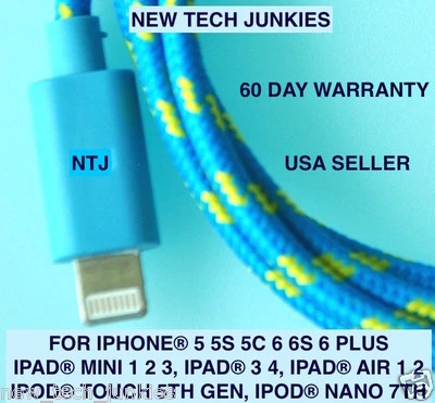 6FT Braided USB data Power Charger Cable for iPhone X 8 7 plus 6 5s iPod 5 Nano - Image 1 of 4