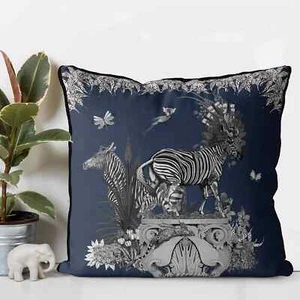 FABFUNKY LTD, LIVORIS FERITAS ZEBRA, BLUE, CUSHION /PILLOW COVER, 18" x 18", NEW - Picture 1 of 8