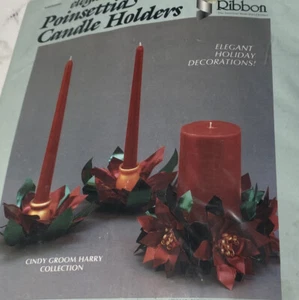 Vintage Elegant Pointsettia Candleholders cKit 401 Bendable Ribbon Bedford Craft - Picture 1 of 12