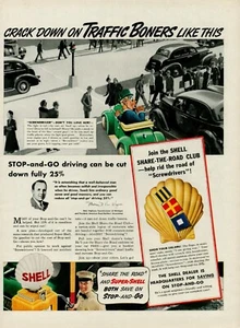 1939 Shell Oil Gasoline Traffic Boners Crack Down Stop Go Cut Vintage Print Ad - Picture 1 of 8
