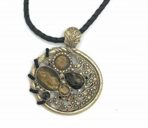 New Lia Sophia “Bravado” Brown/Black/Green Cut Crystals Resin Stones Necklace - Picture 1 of 3