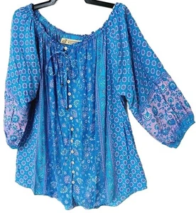 Saffron Road Womens 3/4 Sleeve Cerulean Blue Top Size M/L Excellent Condition - Picture 1 of 7