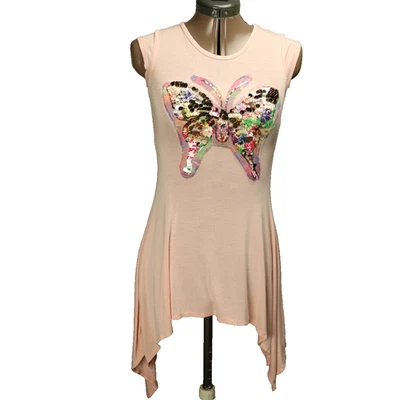 Vestido Mariposa Lentejuelas Pink Crush Dobladillo Mordedura de Tiburón Manga Corta Rosa L/XL 26 Pecho Foto 1 de 4