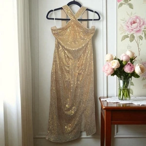 Neu mit Etikett Belle Poque Gr. XL Pailletten Gold Midikleid Retro 50er 60er Monroe figurbetont - Bild 1 von 8