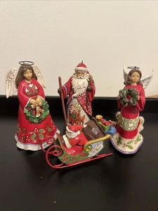 Set di 4 addobbi natalizi Jim Shore Heartwood Creek angeli di Babbo Natale - Foto 1 di 21