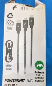 Nimble Powerknit  3pk  240W 3.3ft, 6.5ft, 9.8ft USB-C Charge & Sync Cable - Gray - Picture 1 of 8