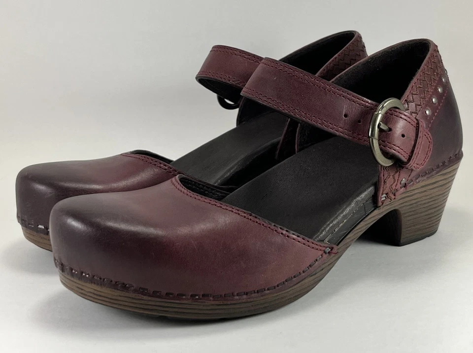 Dansko Makenna Mary Jane 舒适鞋女式红色皮革镶嵌 38-8 码美国 — 第 1/4 张图片