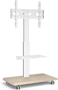 White Mobile Swivel TV Stand on Wheels for Most Flat Curved 26-65 inch TVs Tall - Picture 1 of 8