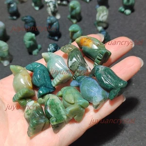 5pcs Natural Moss Agate Penguin Carved Mini Animals Quartz Crystal Skull Gift - Picture 1 of 17