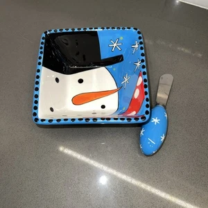 New MainStreet Collection Small Bowl W/mini spatula for dips/Candy Dish Snowman - Picture 1 of 7