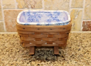 Longaberger 1987 Mini Cradle Basket Blue Cottage Trellis Liner & hard protector - Picture 1 of 7