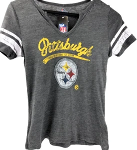 Pittsburgh Steelers kurzärmliges MAJESTIC meliertes graues Damen-Shirt mit V-Ausschnitt Small - Bild 1 von 6